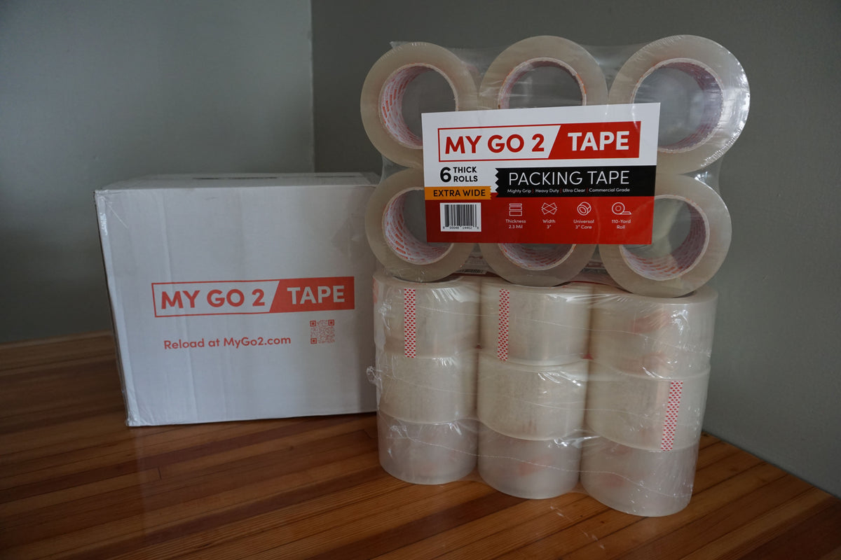 My Go 2 Packing Tape, 24 Pack, 110 Yard, 2.3 MIL, 3 Extra Wide Width