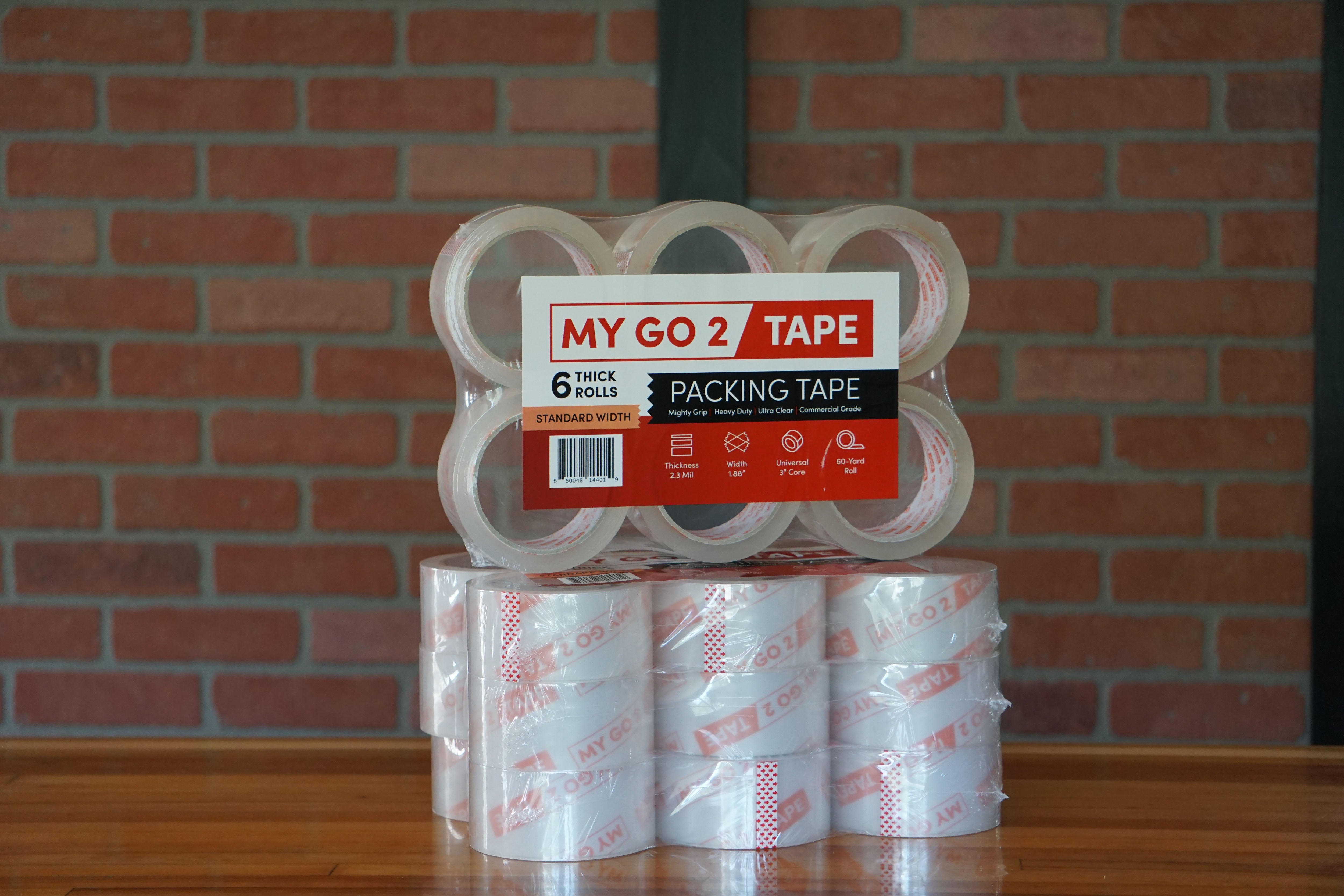 My Go 2 Tape - Packing Tape for Shipping, Mailing, Sealing and Moving, Strong Adhesion Clear Packing Tape Rolls, True 2.30 Mil Thick Shipping Tape